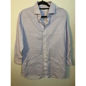 Ledbury Mens Dress Shirt Gingham Check Pattern Blue White Long Sleeve Button